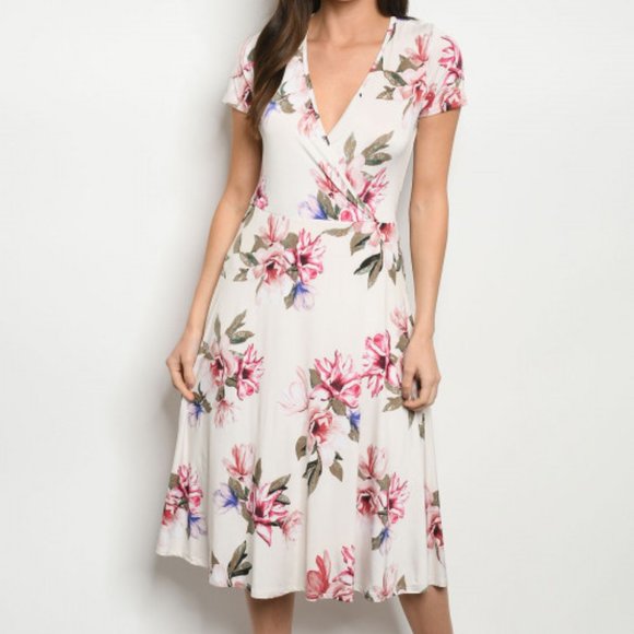 IVORY FLORAL MIDI DRESS - Picture 2 of 8